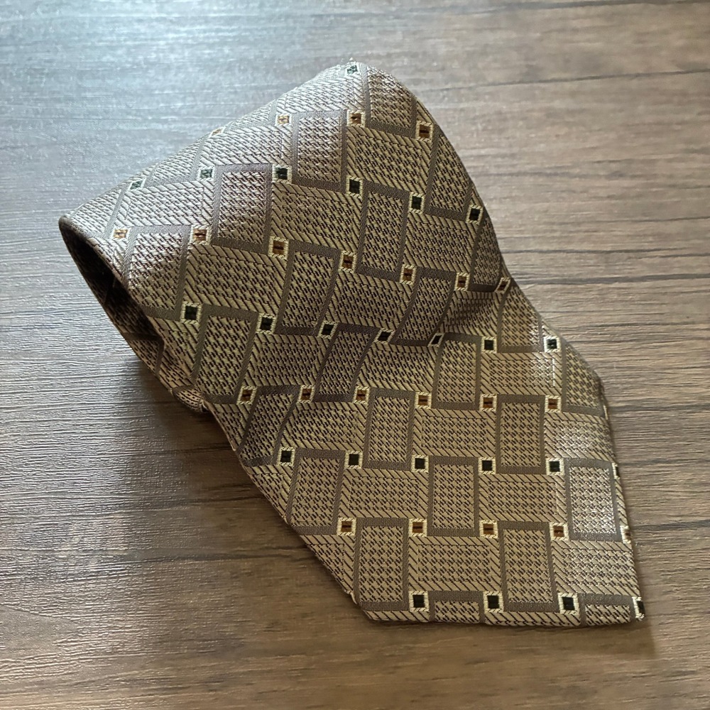 Burma Bibas Geometric Silk Necktie X-Long Taupe Mens Extra Long Tie